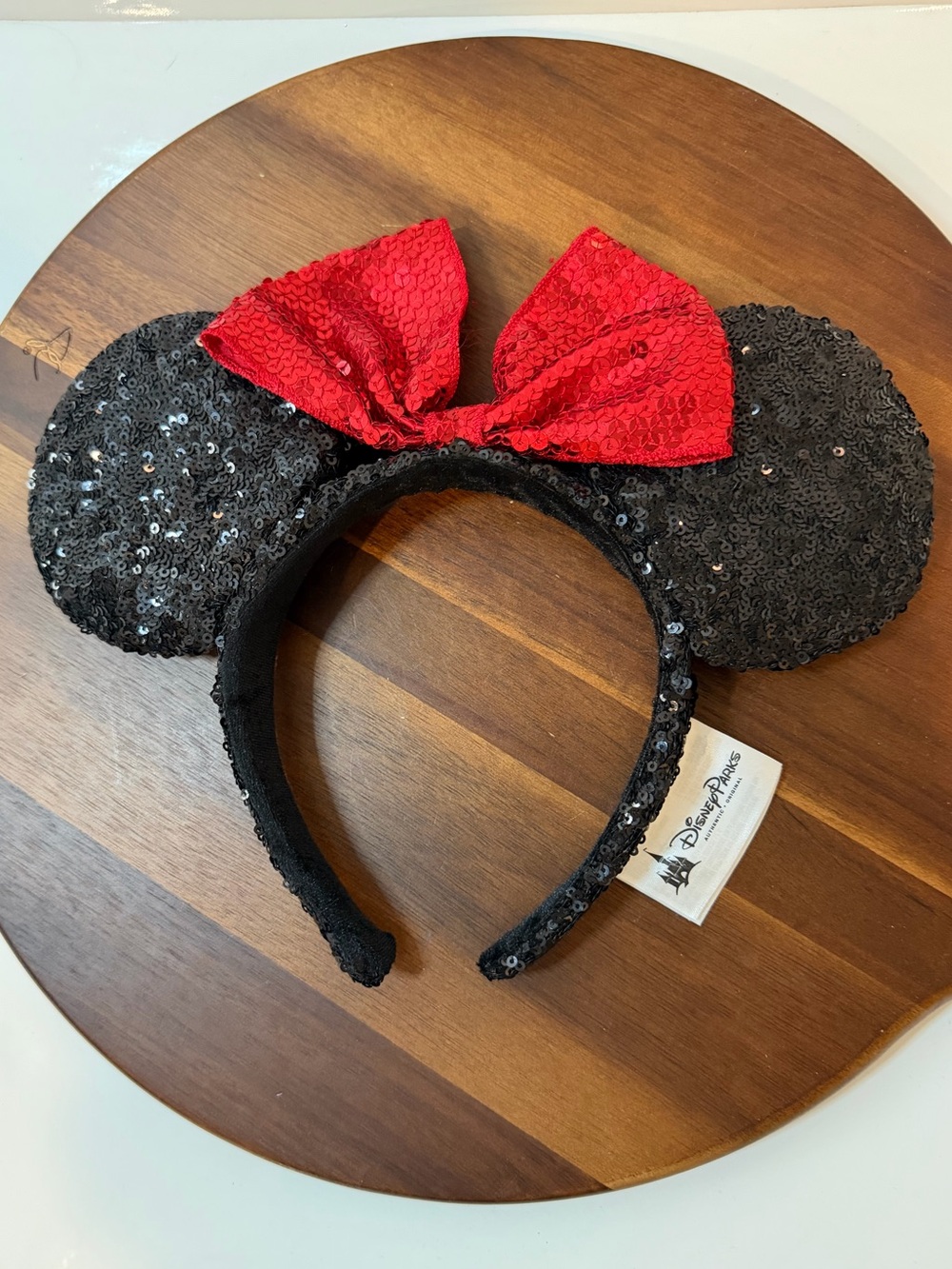 Disney Parks Minnie Mouse Black & Red Sequin Ears Headband